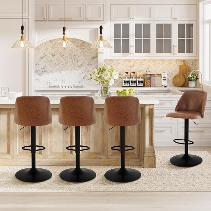 COLAMY Bar Stools Set of 6, Modern Swivel Bar Chairs, Adjustable PU Leather - Image 6