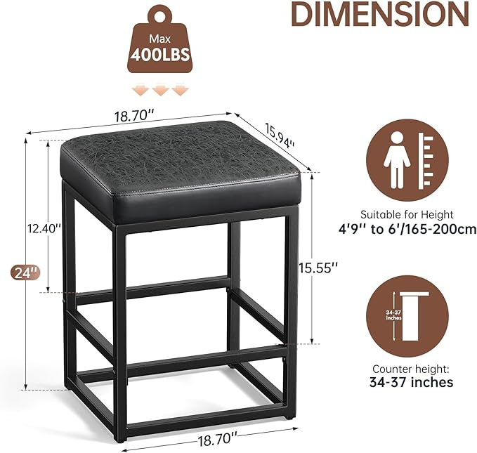 Counter Height Bar Stools Set of 3, Faux Leather Counter Stools - Image 2
