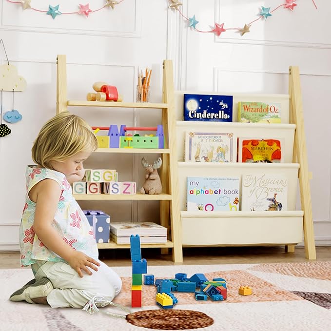 Toy Storage Organizer with Kids Bookshelf, Montessori Wooden Toy Organizer Book - Image 7