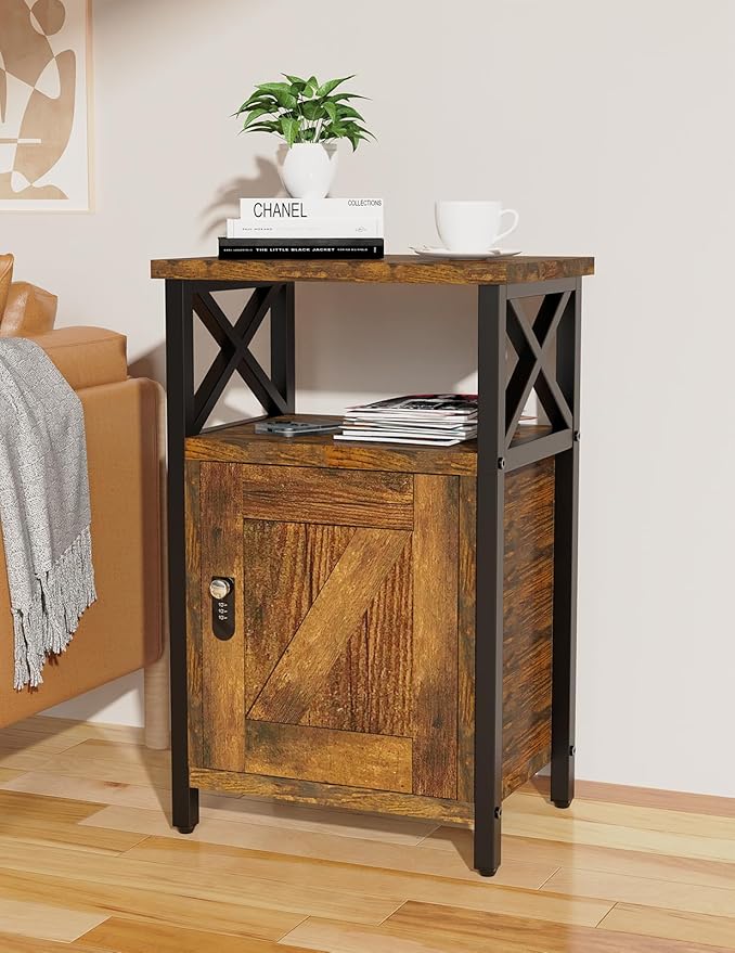 Night Stand with Locking Drawer, Bedside Table with Drawers, Wooden Bed Side - Image 5