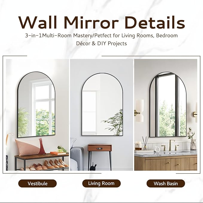 Arched Wall Mirror 24"X36", Modern Farmhouse Mirror Wall Mounted, Curved Arch - Image 7