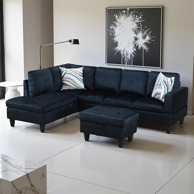 L Shaped Couch Modern Sectional Couch Upholstered Microfiber Fabric 3 Pieces - Image 4