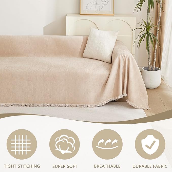 MYSKY HOME Dog Sofa Covers Khaki L-Shaped Sofa Slipcovers, Loveseat Couch - Image 2