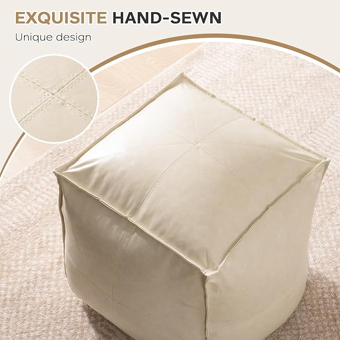 17.7" Square Unstuffed Pouf Ottoman Cover, Pu Leather Poufs Cube Foot Stool - Image 9