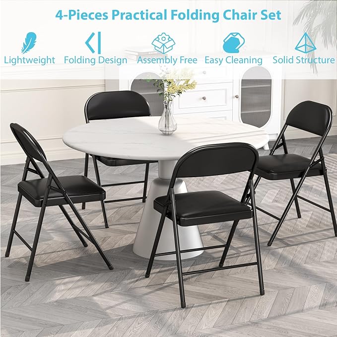 4 Pack Folding Chairs with Padded Cushion & Back, Padded Folding Chairs - Image 4