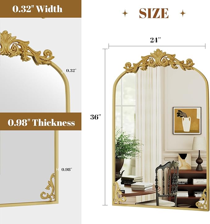 24x36 inch Vintage Arched Bathroom Mirror - Image 5