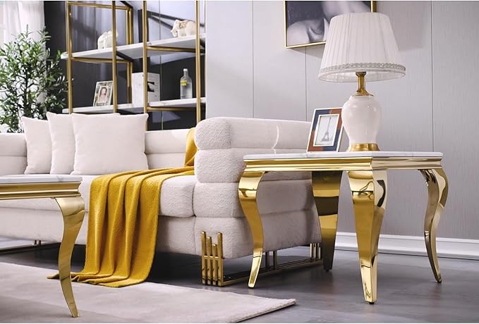 Gold End Table Set of 2, Modern White Living Room Side Table - Image 7
