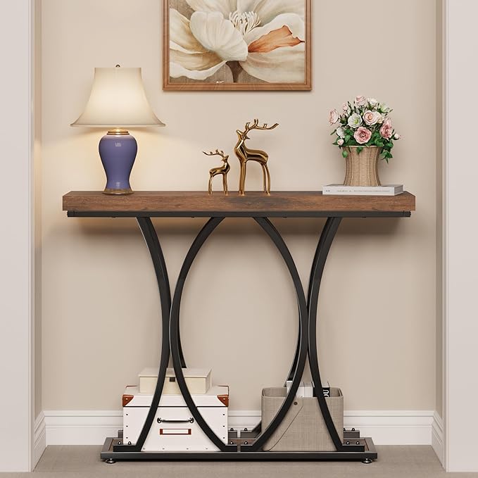 JUSTOGO 41.3" Industrial Entryway Table, Narrow Wood Sofa Console Table - Image 7