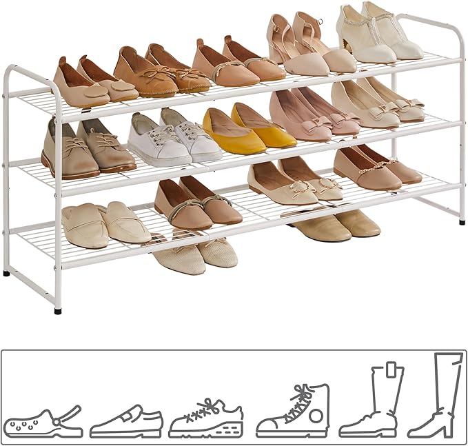 YMYNY Freestanding Shoe Racks, 3 Tiers Stackable & Adjustable Shoe Storage Shelf - Image 9
