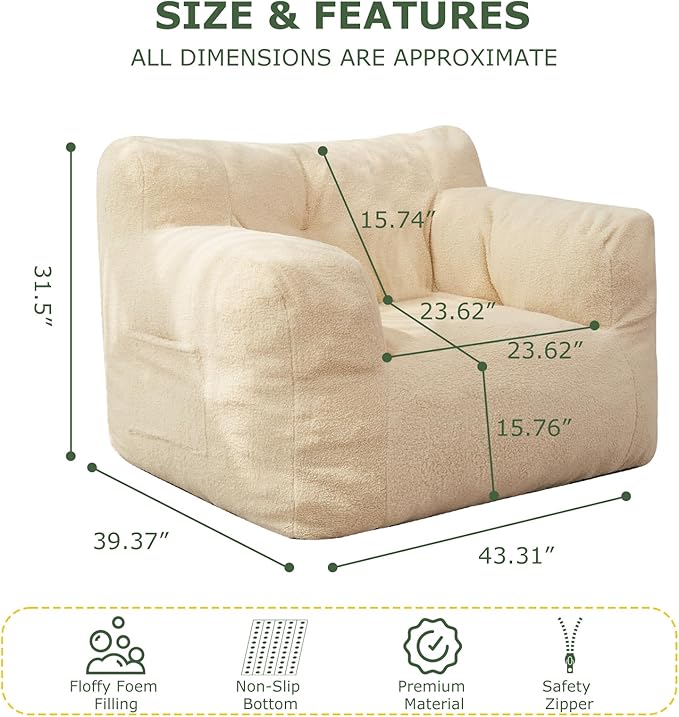 HIGOGOGO Giant Bean Bag Chairs for Adults, Big Comfy Chair Sofa for Bedroom - Image 2