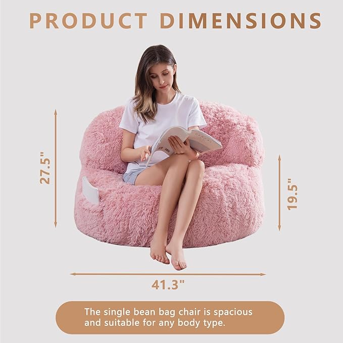BYBYME Giant Bean Bag Chair, Faux Fur Bean Bag Couch - Image 2
