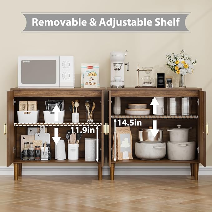 Sideboard Buffet Cabinet with Storage, Walnut Sideboard Buffet with Doors and - Image 5