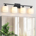 Milk Glass Vanity Lights for Bathroom, 4 Light Matte Black Bathroom Light by MecgirnLighting