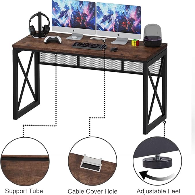 BON AUGURE Farmhouse Computer Desk, Modern Industrial Home Office Desks - Image 4