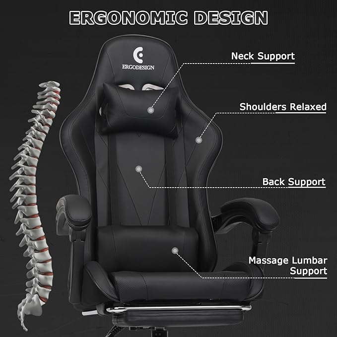 Gaming Chair with Linkage Armrest & Footrest, High Back Video Gaming Chair - Image 4