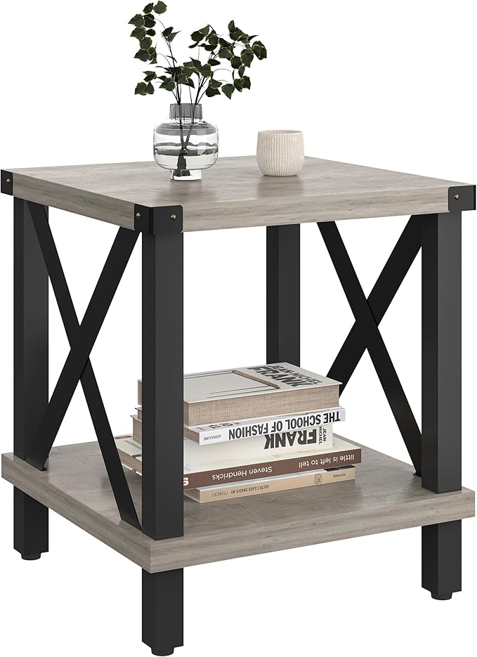 Large End Table Farmhouse Side Table Industrial Style Sofa Table Metal X Accent by MMEOLUOOK