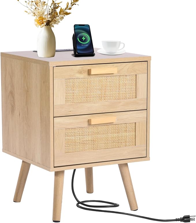 VEVOR Rattan Nightstand, Boho Bedside Table by VEVOR