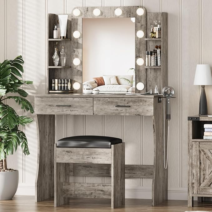 Vabches Vanity Desk with Mirror and Lights, Makeup Vanity Table with Charging - Image 8