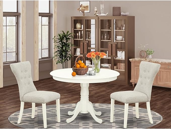 East West Furniture HLGA3-LWH-35 3 Piece Dining Room Table Set Contains a Round - Image 7