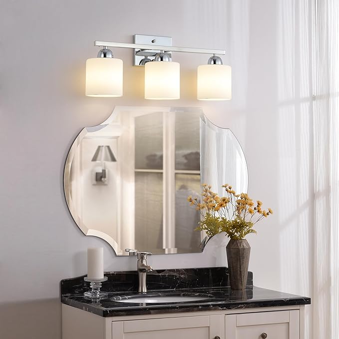 Stainless Steel Milk Glass Vanity Lights - Image 2
