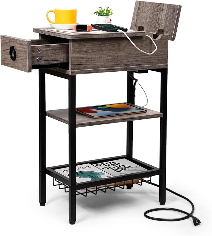 Small Gray Side Table Charging Station by Cazacomzy