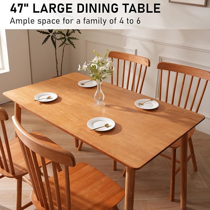 BAKEVE Dining Table for 4-6 Person- 47.2'' Solid Wood Kitchen Table, Mid - Image 3