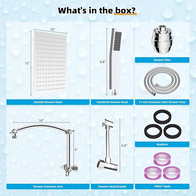 Hibbent All Metal 12'' Filtered Rainfall Shower Head - Image 8