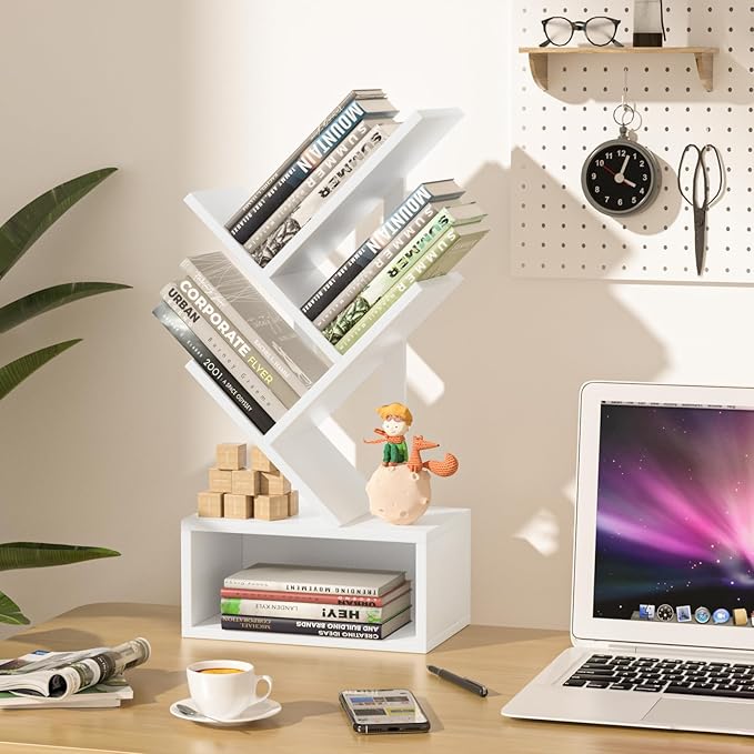 Small Tree Book Shelf, 5 Tier Black Tree Bookshelf, Modern Desk Display Storage - Image 8
