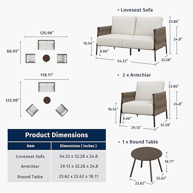 EAST OAK 4-Piece Patio Furniture Set | Life Chatter Outdoor Furniture | Coffee - Image 2