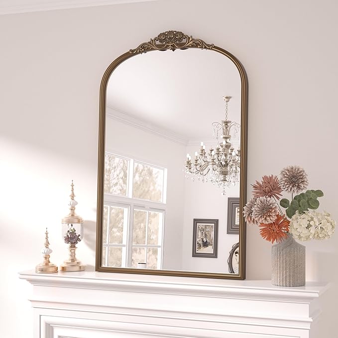 Keonjinn Vintage Mirror Gold 24" x 36", Arched Decorative Mirrors by Keonjinn