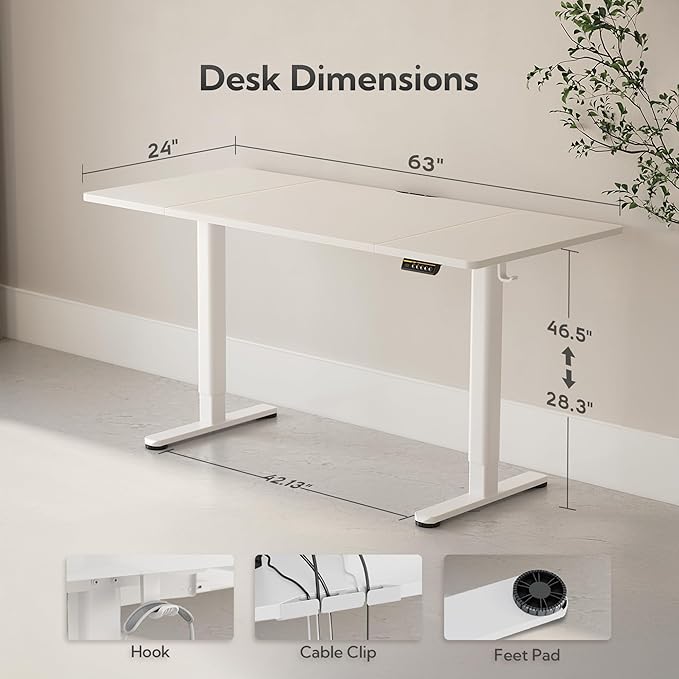 Claiks Electric Standing Desk, Adjustable Height Stand up Desk, 63x24 Inches - Image 3