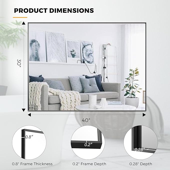 30x40 Inch Black Bathroom Mirror - Image 9