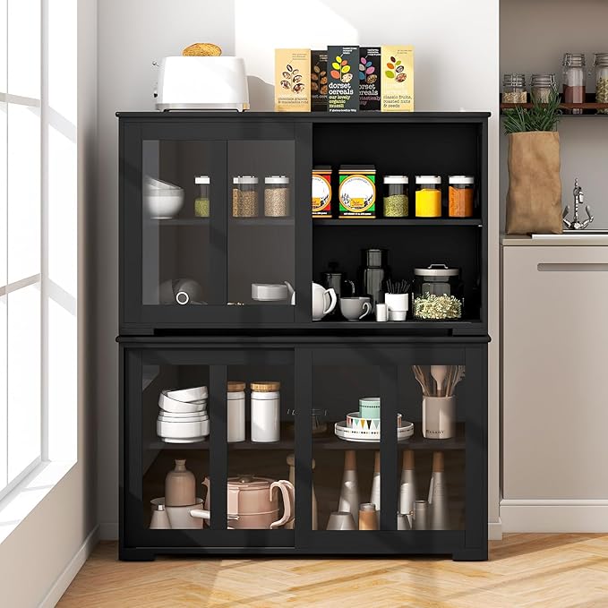 Costzon Sideboard Buffet Cabinet of 2, Wooden Kitchen Storage Cabinet - Image 7