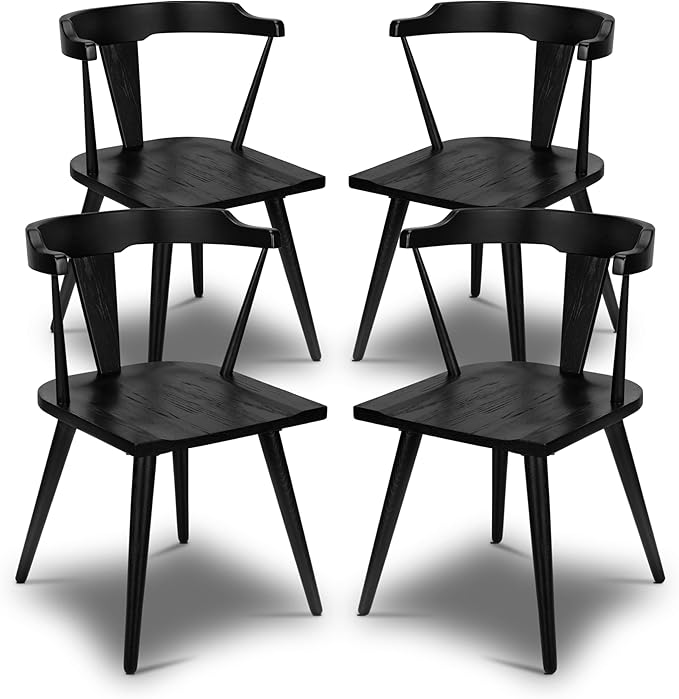 POLY & BARK Mid Century Modern Enzo Black Dining Chair – Solid Oak Wood Splat by POLYBARK