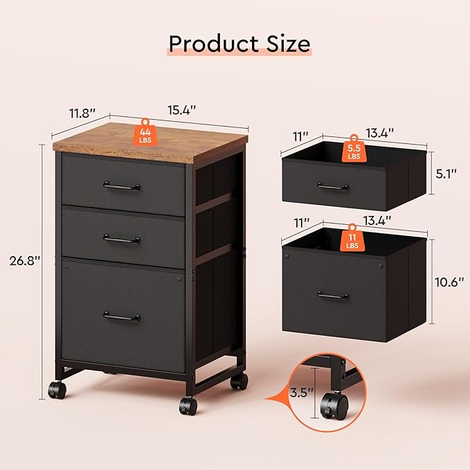 3 Drawer Mobile File Cabinet - Image 3