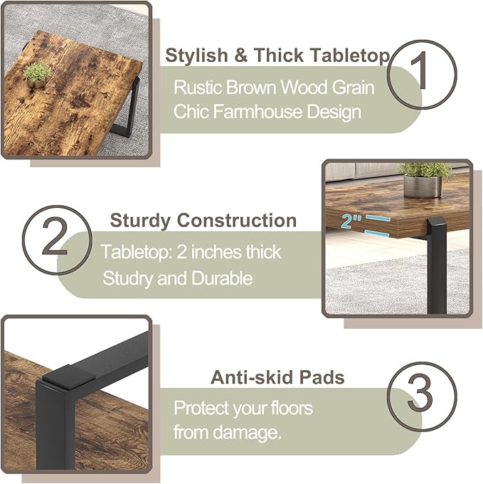 FOLUBAN Coffee Table, Modern Rustic Wood and Metal Center Table, Industrial - Image 5