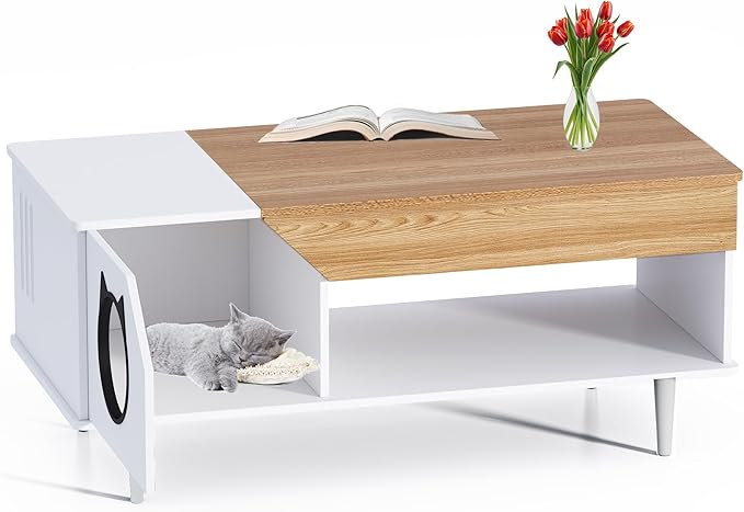 GAOMON White Coffee Table 45'' Cat Living Room Tables - Image 7