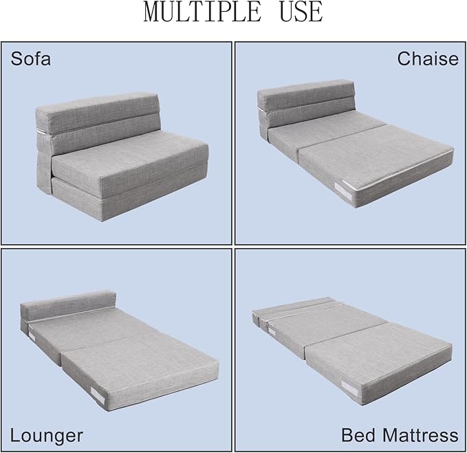 ANONER 60" Folding Sleeper Chair Sofa Bed Lazy Couch - Image 4