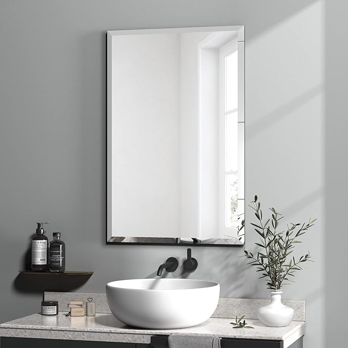 KOHROS Rectangular Wall Mirror Frameless Bathroom Mirror 18” x 24" Beveled Edge by KOHROS