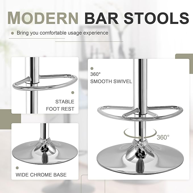 VECELO Adjustable Bar Stools Set of 2, Bar Height Stools - Image 7