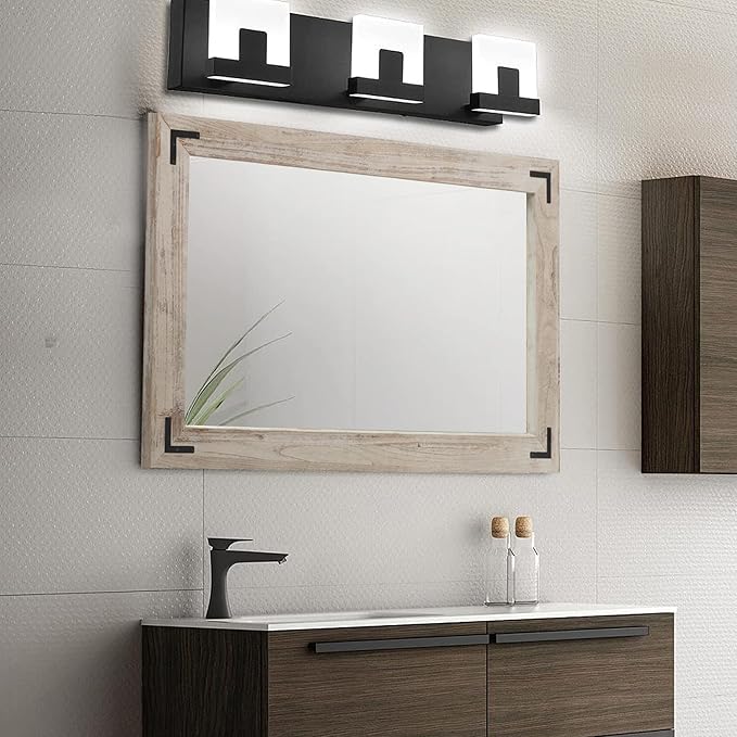 YOSHOOT Rustic Wooden Framed Wall Mirror, Natural Wood Bathroom Vanity Mirror - Image 3