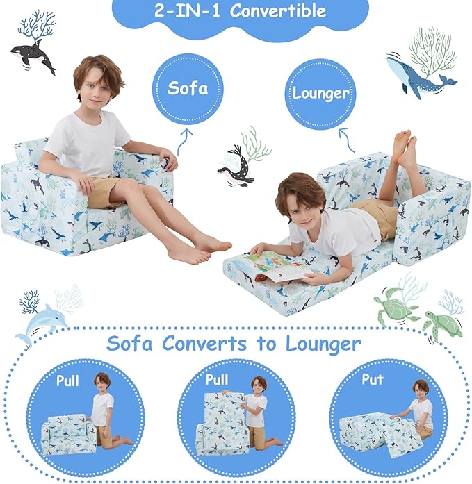 Viviland Kids Chairs for Toddler, 2-in-1 Soft Toddler Couch Fold Out, - Image 5