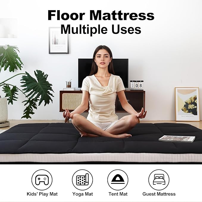 Tiita Queen Memory Foam Mattress Topper, Portable Roll Up Travel Car Camping - Image 3