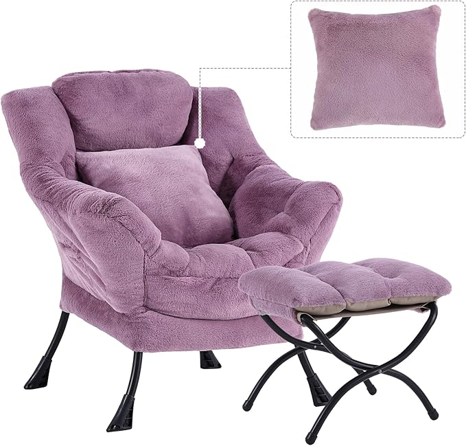 Lazy Chair with Ottoman, Comfy Reading Lounge Chair with Footstool & Throw by YOTATING