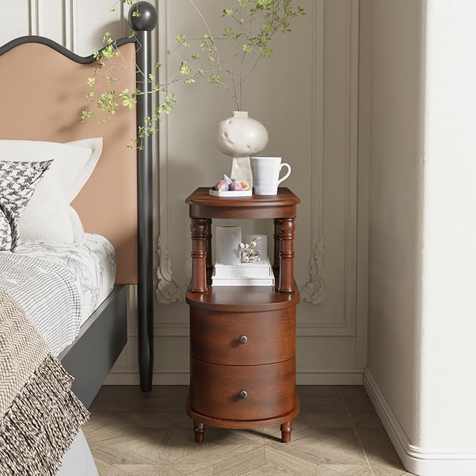 2 Set of Wood End Table with 2 Drawers and Storage Shelf, Narrow Sofa Side Table - Image 6