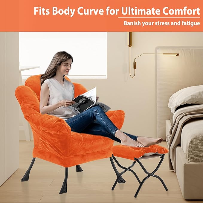 Lazy Chair with Folding Ottoman, Accent Chair Plush Upholstered with Metal - Image 5