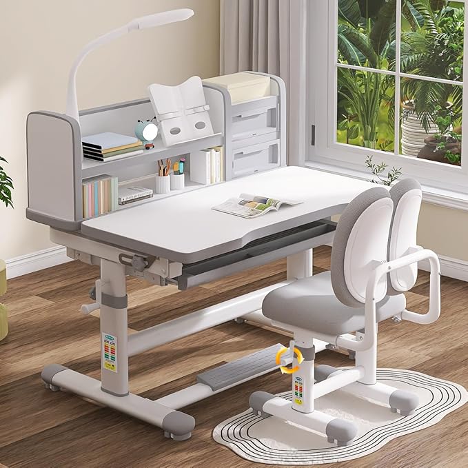 Kids Functional Study Desk and Chair Sets Ergonomic Height Adjustable Children - Image 2