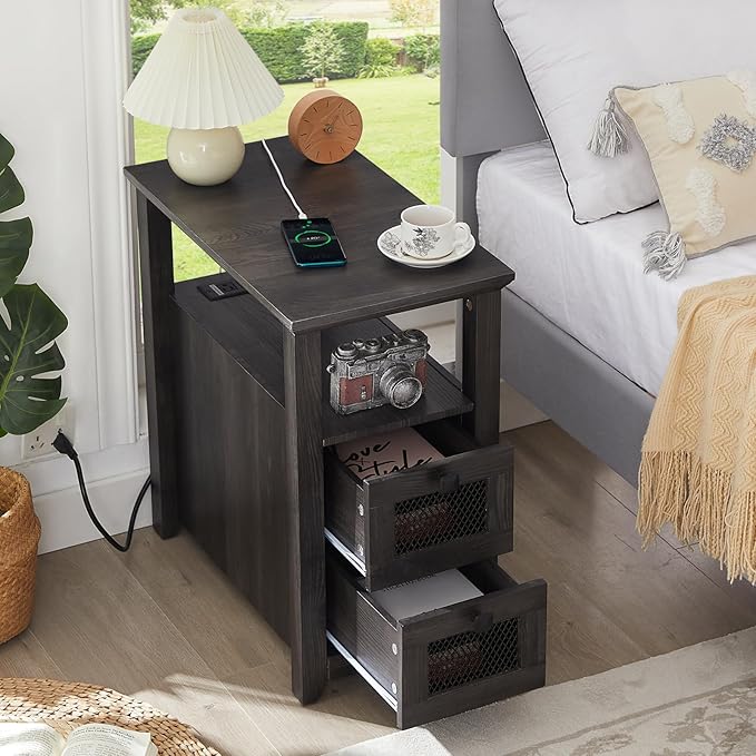 Farmhouse XXL End Table with Charging Station, Narrow Side Table with USB Ports - Image 8