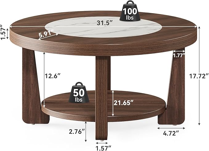 LITTLE TREE Modern Round Coffee Table, 2-Tier Wood Coffee Table - Image 2