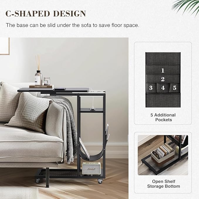 Colima C Shaped End Table with Charging Station - Image 5